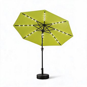 9FT Solar Patio Umbrella Waterproof, UV Protection, Crank Lift, Push Button Tilt, 8 Ribs