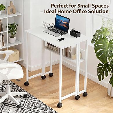 24.8 Inch Folding Computer Desk with Wheels and Storage Shelf