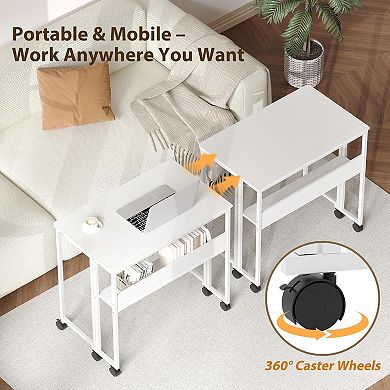 24.8 Inch Folding Computer Desk with Wheels and Storage Shelf