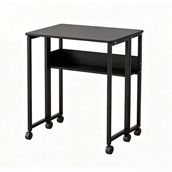 24.8 Inch Folding Computer Desk with Wheels and Storage Shelf