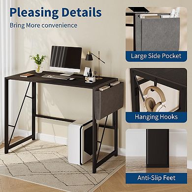 39.4 Inch Folding Gaming Writing Computer Work Desk for Home Office,with Storage Bag and Hook