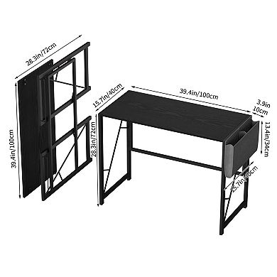 39.4 Inch Folding Gaming Writing Computer Work Desk for Home Office,with Storage Bag and Hook