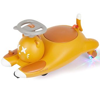 12V Electric Wiggle Car 2-in-1 Ride On Swing Toy LED Flashing Wheels Indoor Outdoor Mustard Yellow