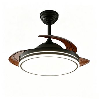 42" Retractable Ceiling Fan with Light Remote, Invisible Blade LED Fan 3 Color 36W Dimmable, 6 Speed