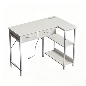 40 Inch L Shaped Computer Gaming Table with 3 tier Storage Shelves and 2 Drawers