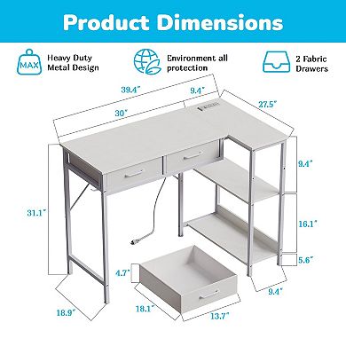 40 Inch L Shaped Computer Gaming Table with 3 Tiers Storage Shelves and 2 Drawers