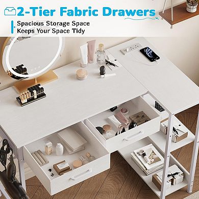 40 Inch L Shaped Computer Gaming Table with 3 Tiers Storage Shelves and 2 Drawers