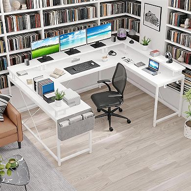 Corner Computer Desk Office Desk with Monitor Stand and Shelves