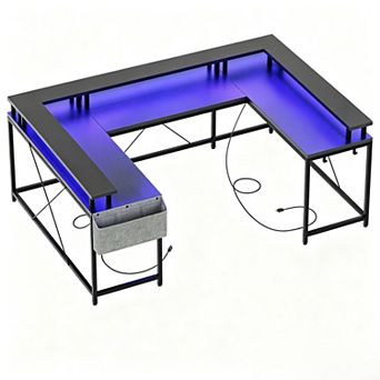 Corner Computer Desk Office Desk with Monitor Stand and Shelves