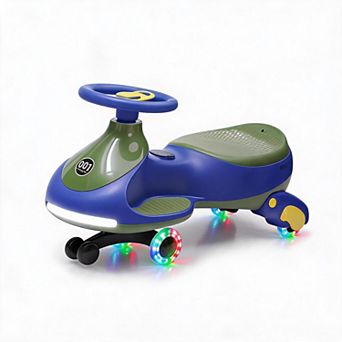 12V Kids Electric Wiggle Car 2-in-1 Go Kart 360 Steering Flashing Wheels Music Rechargeable Toy