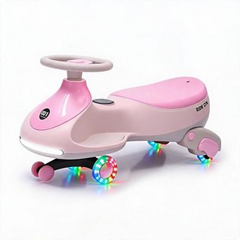12V Kids Electric Wiggle Car 2-in-1 Go Kart 360 Steering Flashing Wheels Music Rechargeable Toy