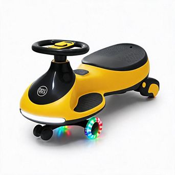 12V Kids Electric Wiggle Car 2-in-1 Go Kart 360 Steering Flashing Wheels Music Rechargeable Toy