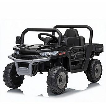 12V Kids Electric Dump Truck Parent Remote Powered Bed Double Doors Suspension LED Lights MP3 Horn