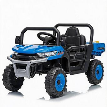12V Kids Electric Dump Truck Parent Remote Powered Bed Double Doors Suspension LED Lights MP3 Horn