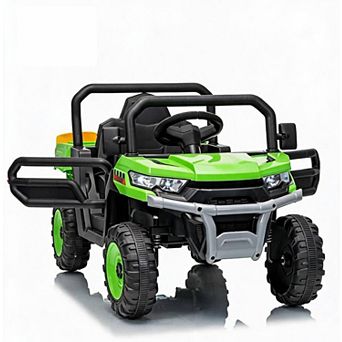 12V Kids Electric Dump Truck Parent Remote Powered Bed Double Doors Suspension LED Lights MP3 Horn