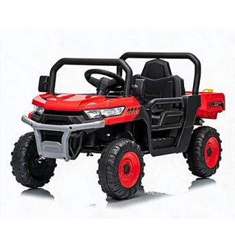 12V Kids Electric Dump Truck Parent Remote Powered Bed Double Doors Suspension LED Lights MP3 Horn