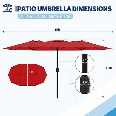 Rectangular Pool Umbrella, 15ft Large Patio Umbrella , Outdoor Market Umbrella,Without Base