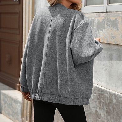 Women's Casual V Neck Open Front Jacket Loose Long Sleeve Coat With Pockets