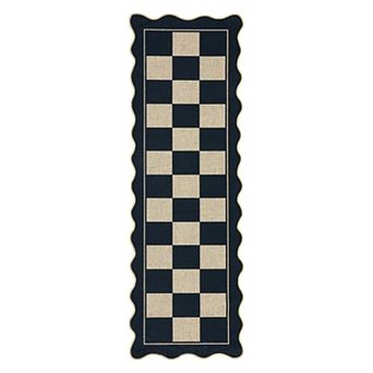 Scalloped Machine Washable Area Rug with Rubber Backing Non-Slip Low-Pile Indoor Outdoor Carpet