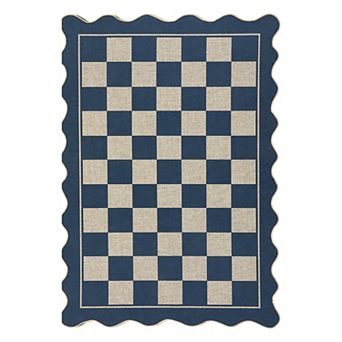Scalloped Machine Washable Area Rug with Rubber Backing Non-Slip Low-Pile Indoor Outdoor Carpet