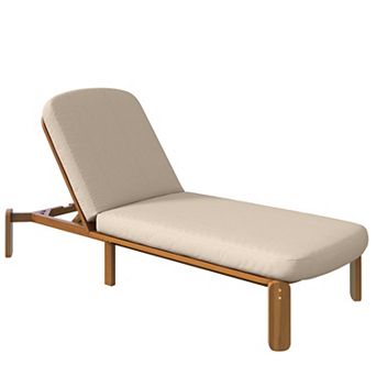 Trikiousd Acacia Wood Frame Chaise Lounge Chair wCushion, Outdoor Adjustable Recliner Pool Chaise