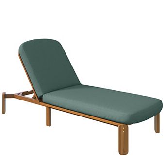 Trikiousd Acacia Wood Frame Chaise Lounge Chair wCushion, Outdoor Adjustable Recliner Pool Chaise
