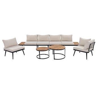 Trikiousd 6 pc Outdoor Patio Sectional Sofa Set with Nesting Tables and Cushions