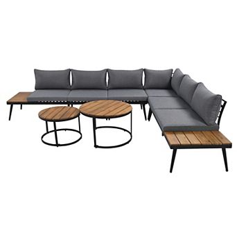 Trikiousd 6 pc Outdoor Patio Sectional Sofa Set with Nesting Tables and Cushions