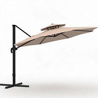 10x10 FT Cantilever Patio Umbrella 360 Rotation Adjustable Height Double Vent Heavy Duty Aluminum