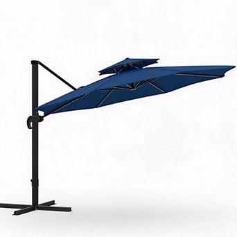 10x10 FT Cantilever Patio Umbrella 360 Rotation Adjustable Height Double Vent Heavy Duty Aluminum