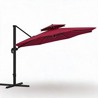 10x10 FT Cantilever Patio Umbrella 360 Rotation Adjustable Height Double Vent Heavy Duty Aluminum