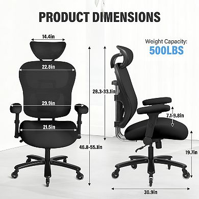 Trikiousd Big and Tall Mesh Office Chair with Adaptive Lumbar Support and Flip-Up Arms