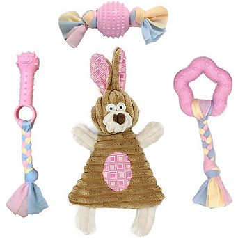 Puppy Teething Chew Toy, Soft Rubber Bunny Interactive Dog Toy