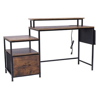 Homy Casa Computer Desk with Drawers and Monitor Shelf for Home Office