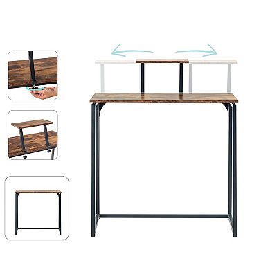Homy Casa Computer Desk with Monitor Shelf Industrial Small Space Study Table for Home Office