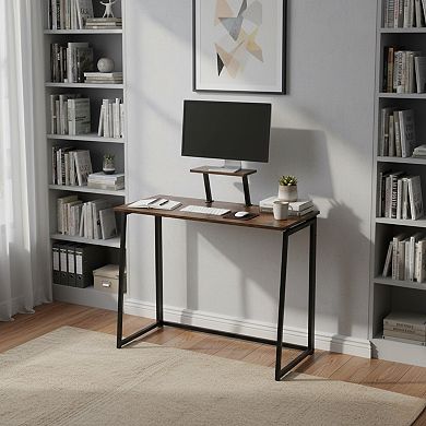Homy Casa Computer Desk with Monitor Shelf Industrial Small Space Study Table for Home Office