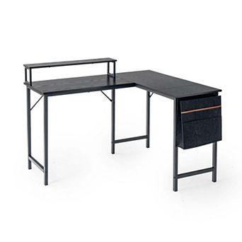 Homy Casa L-Shaped Computer Desk with Monitor Shelf and LED Lights