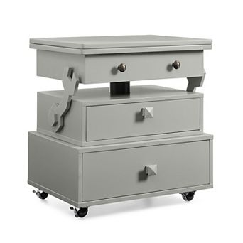 KWPZQEB Multi-functional Lift Top Table with Charging Station & Wheels, Coffee Table with 2 Drawers