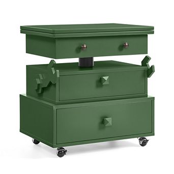 KWPZQEB Multi-functional Lift Top Table with Charging Station & Wheels, Coffee Table with 2 Drawers
