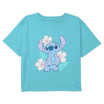 Girls 6-16 Disney's Stitch Floral Portrait Boxy Cropped Graphic Tee