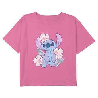 Girls 6-16 Disney's Stitch Floral Portrait Boxy Cropped Graphic Tee