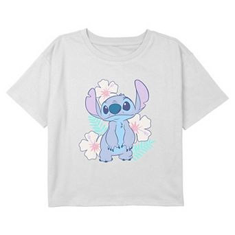 Girls 6-16 Disney's Stitch Floral Portrait Boxy Cropped Graphic Tee