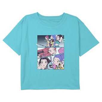 Girls 6-16 K-Pop Demon Hunters Huntrix Manga Style Panels Boxy Cropped Graphic Tee