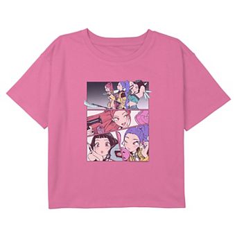 Girls 6-16 K-Pop Demon Hunters Huntrix Manga Style Panels Boxy Cropped Graphic Tee