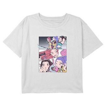 Girls 6-16 K-Pop Demon Hunters Huntrix Manga Style Panels Boxy Cropped Graphic Tee