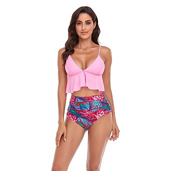 Elitechoice Women’s Ruffle Two-Piece Bikini Floral Print Bathing Suit Summer Swimwear