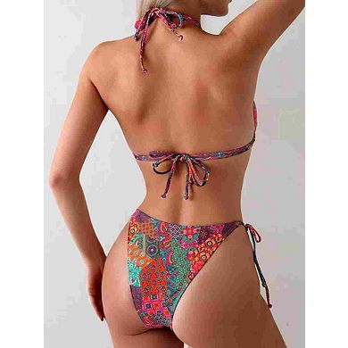 Elitechoice Women’s Boho Bikini Set Halter Triangle Top Two-Piece Swimsuit Bathing Suit