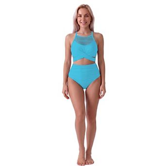 Elitechoice Two-Piece Bikini Swimsuit for Women Mesh Neckline Top Bathing Suits