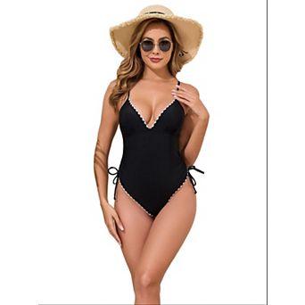 Elitechoice Women’s One Piece Swimsuit Wavy Trim Bathing Suit