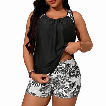 Elitechoice Plus Size Tankini Swimsuits for Women Tank Top with Print Shorts Bathing Suits